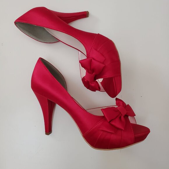 Davids bridal red Satin D'Orsay pump shoes - Picture 4 of 6